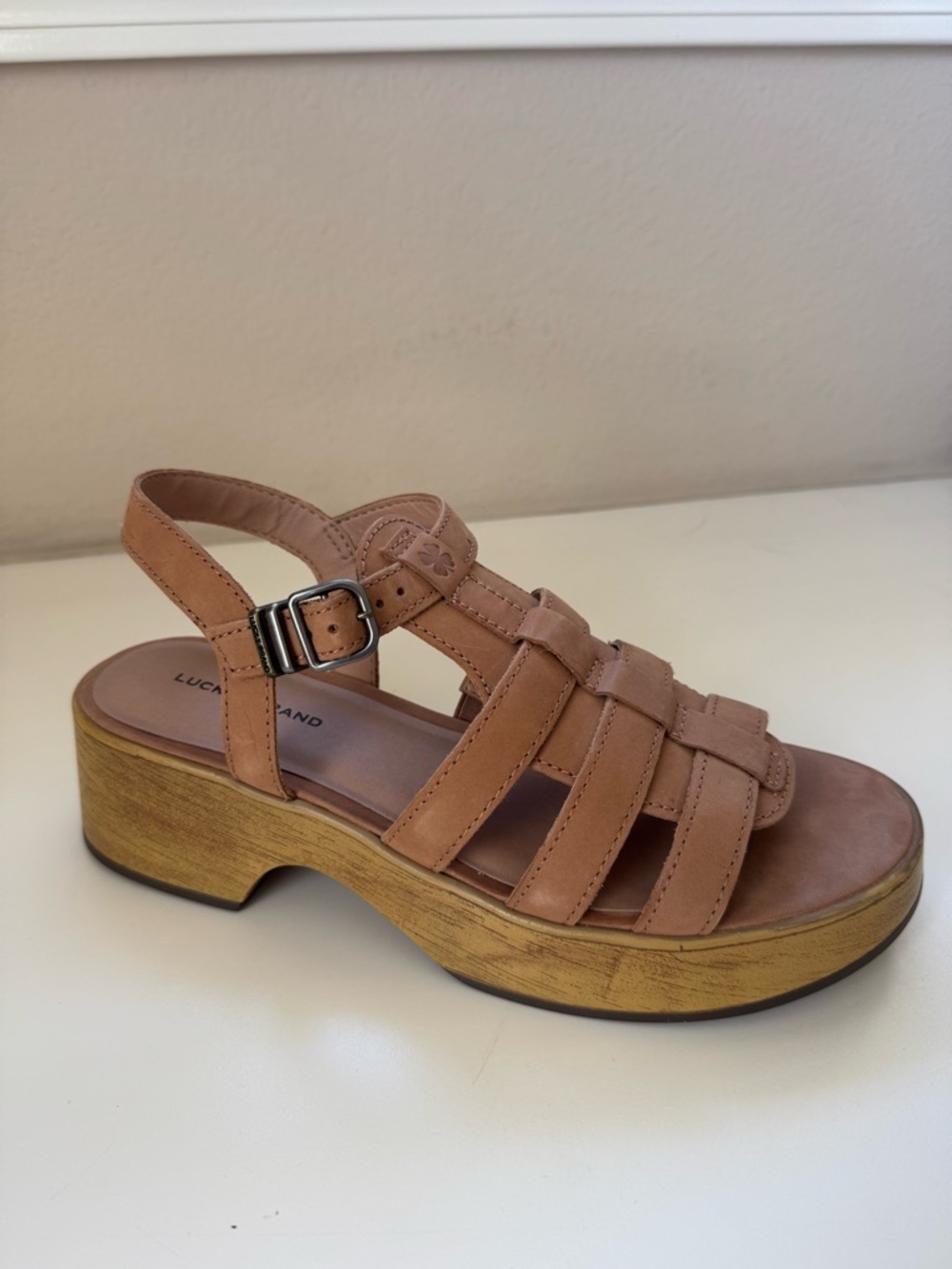 Lucky Brand Leather Platform Sandal - LK-JEMIMMY - Latte - Size 8